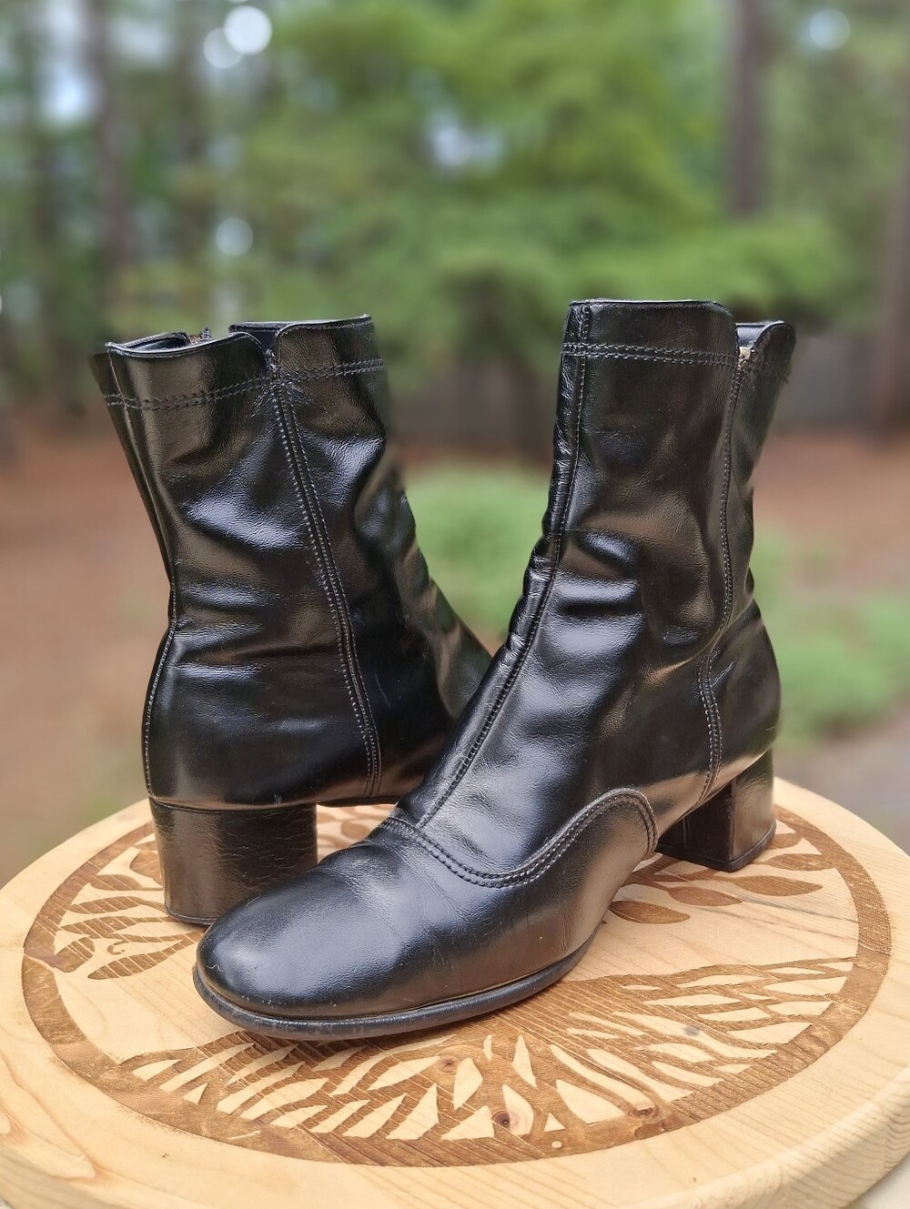 VTG 60's 70's COBBIES Black Leather Mod Ankle Boots Side Talon Zip Size 8.5 N